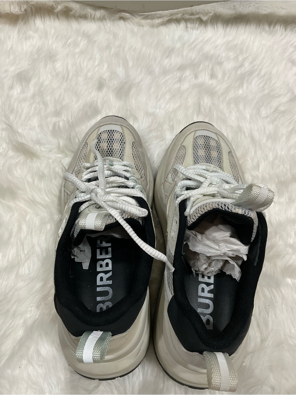 Women’s Burberry Logo Print Leather, Suede and Check Mesh Sneakers - Picture 10 of 13